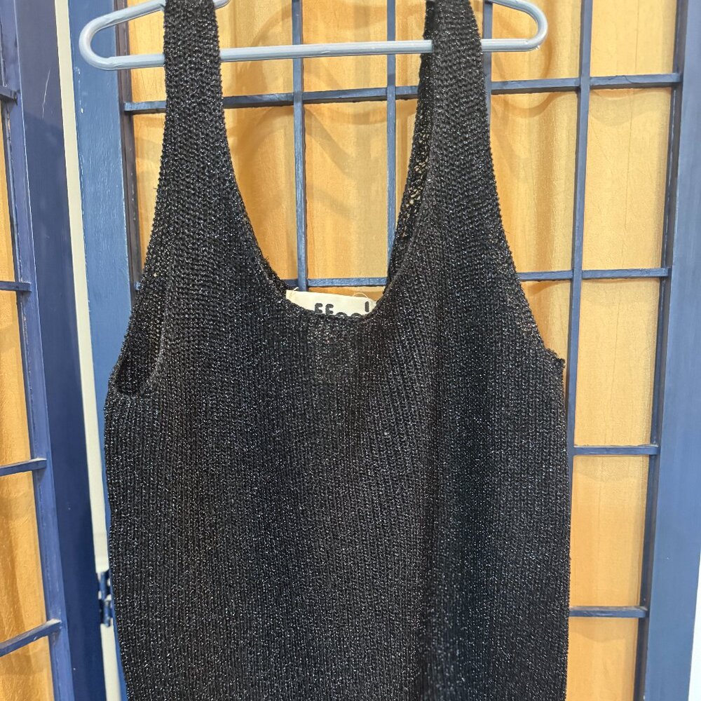 Effeci Vintage Y2K Black Shimmer Metallic Knit Tank Top Small